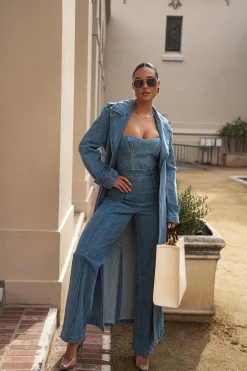 JLUXLABEL Medium Wash All You Need Denim Corset