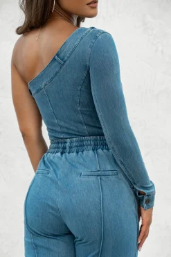 JLUXLABEL Medium Wash Button Me Up Bodysuit
