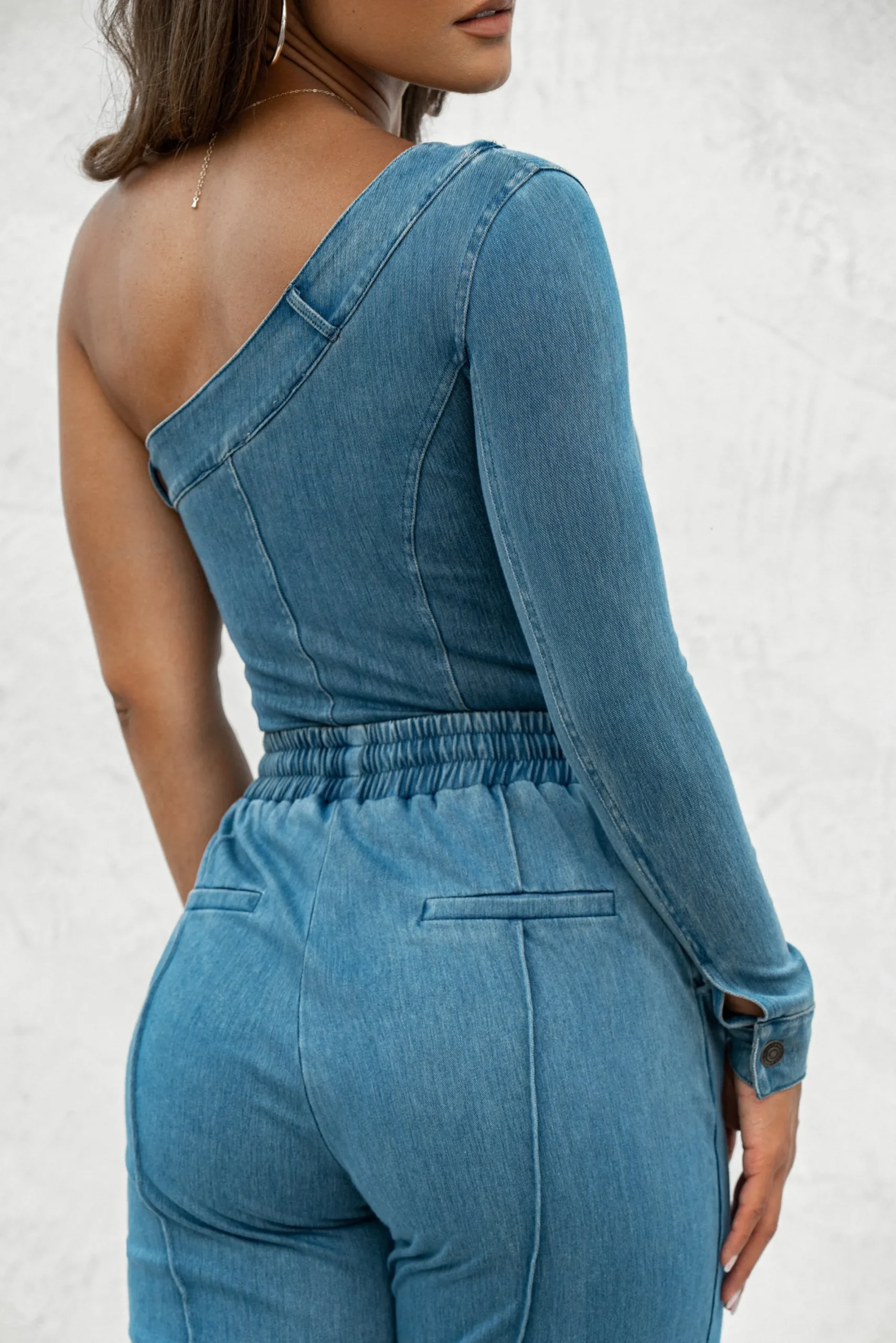 JLUXLABEL Medium Wash Button Me Up Bodysuit