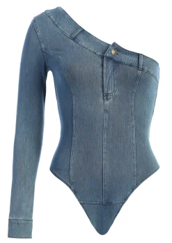 JLUXLABEL Medium Wash Button Me Up Bodysuit