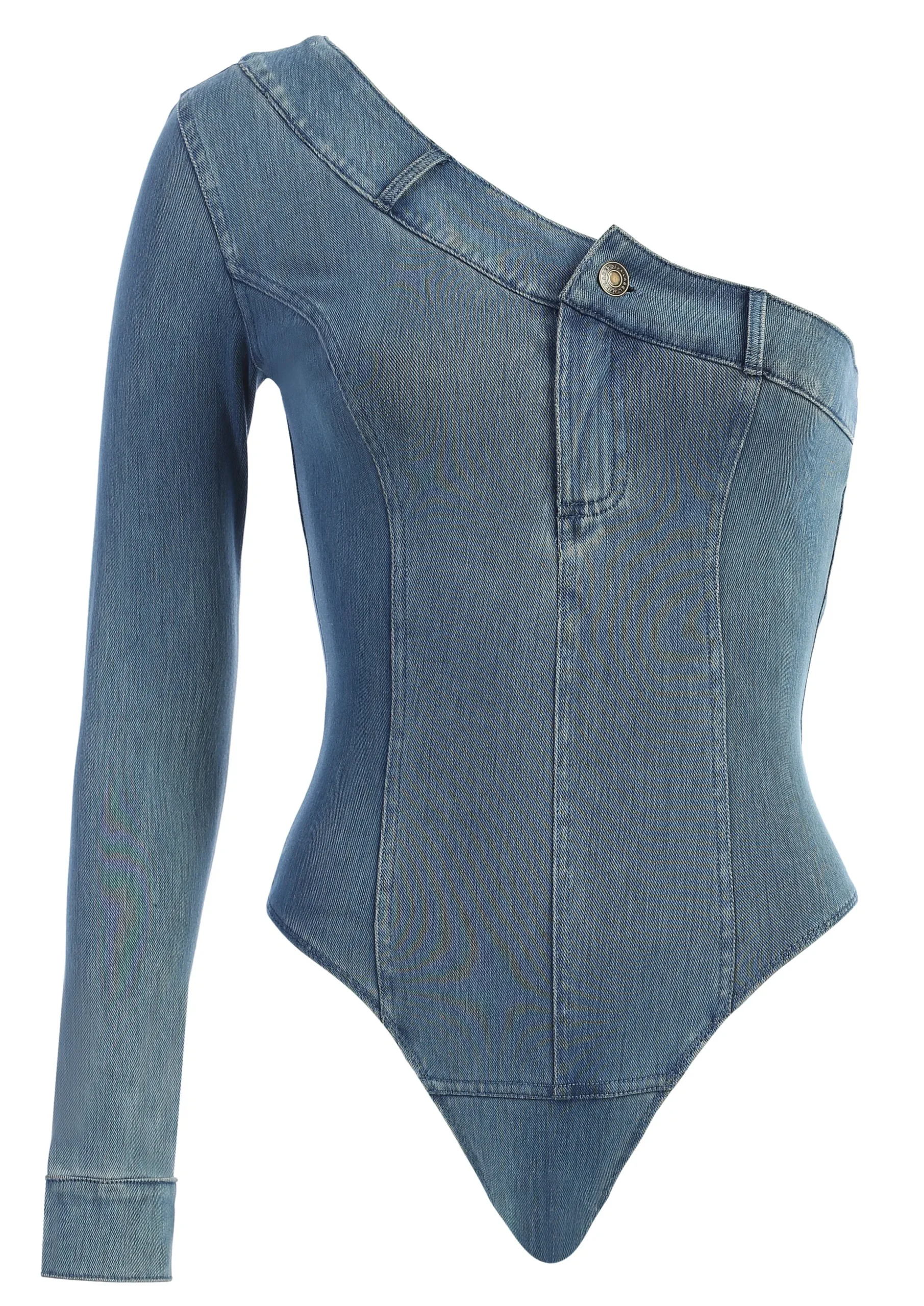 JLUXLABEL Medium Wash Button Me Up Bodysuit