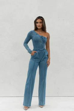 JLUXLABEL Medium Wash Button Me Up Bodysuit