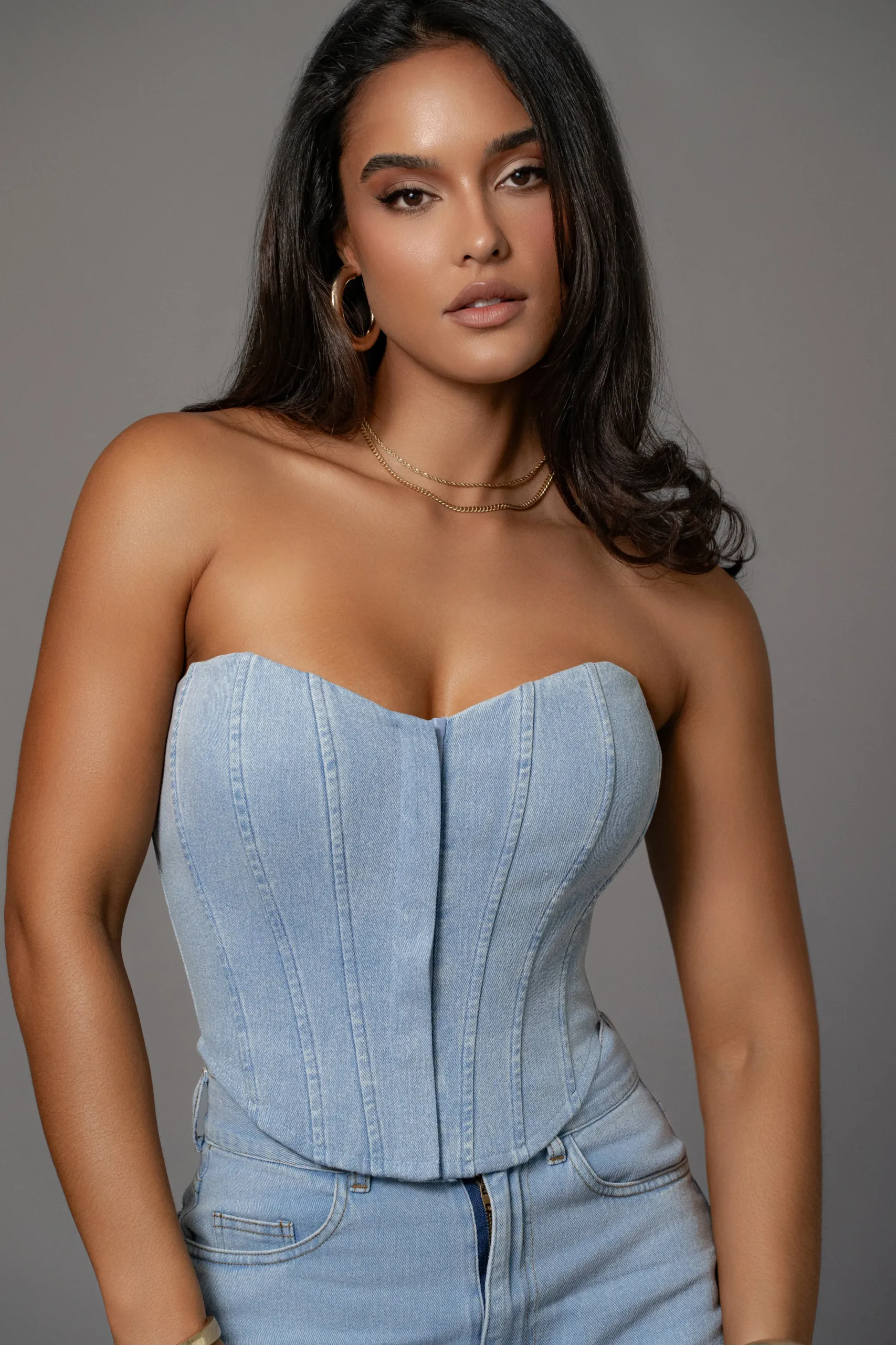 JLUXLABEL Medium Wash Denim Britney Corset
