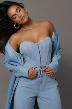 JLUXLABEL Medium Wash Denim Britney Corset