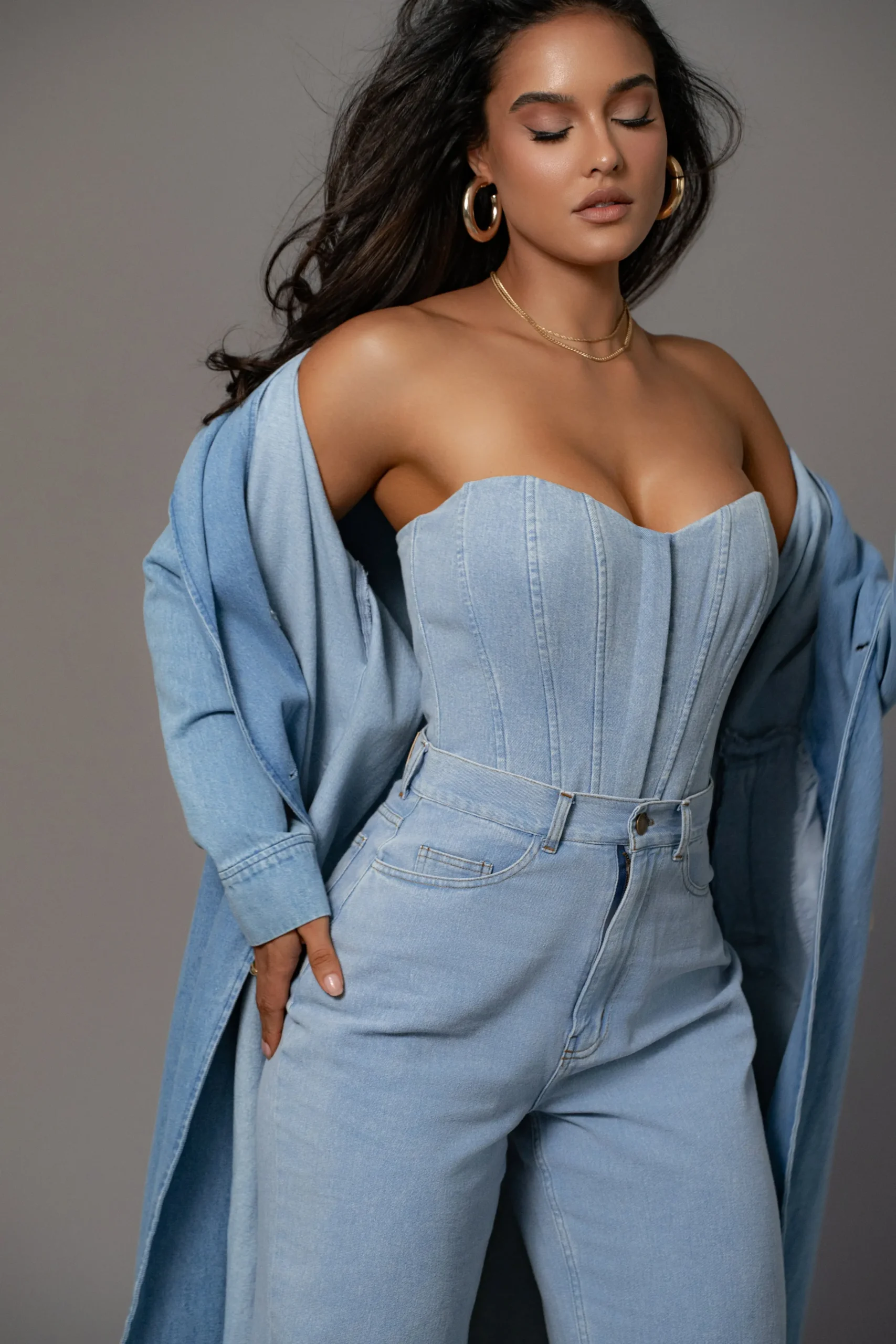JLUXLABEL Medium Wash Denim Britney Corset
