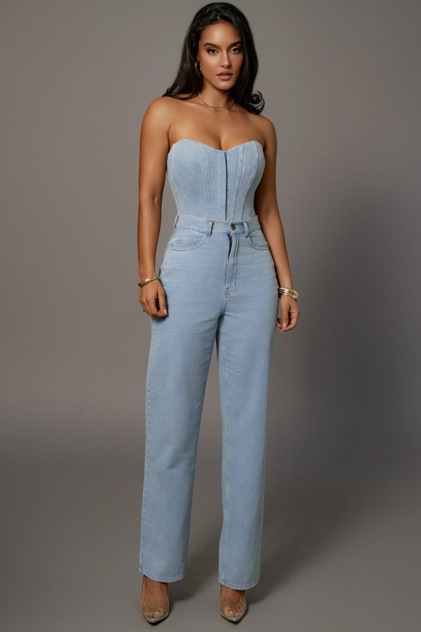 JLUXLABEL Medium Wash Denim Britney Corset