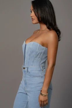 JLUXLABEL Medium Wash Denim Britney Corset