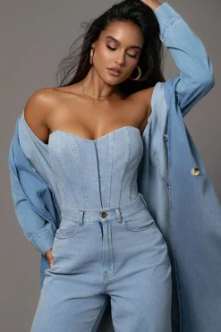 JLUXLABEL Medium Wash Denim Britney Corset