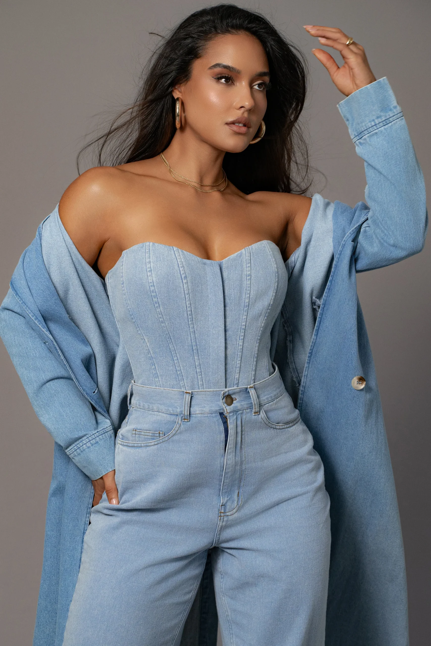 JLUXLABEL Medium Wash Denim Britney Corset