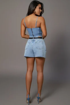 JLUXLABEL Medium Wash Denim Jourdan Shorts