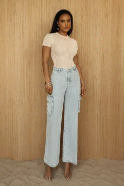 JLUXLABEL Medium Wash Denim Val Slouch Cargo Jeans