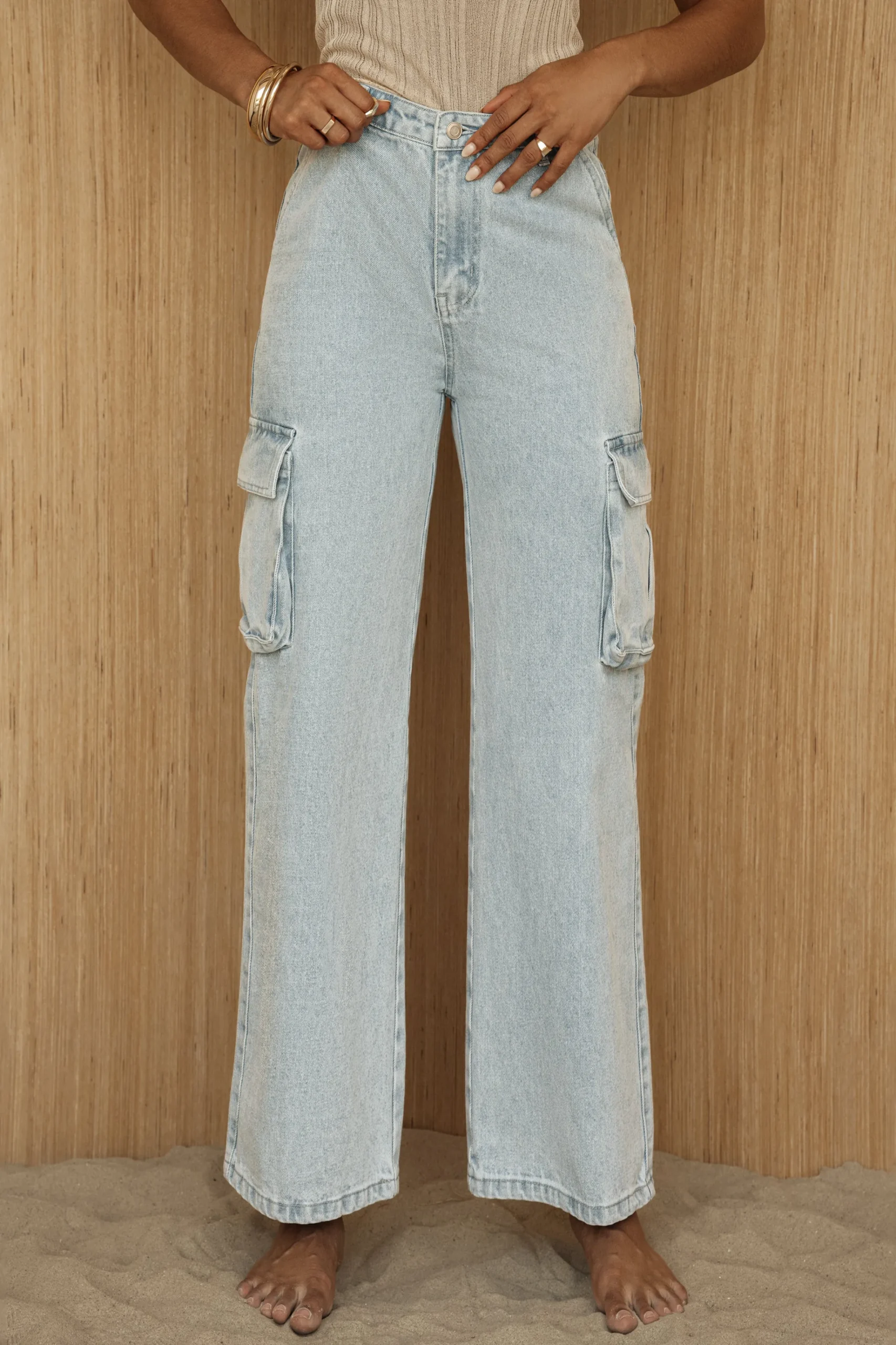 JLUXLABEL Medium Wash Denim Val Slouch Cargo Jeans