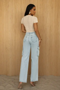 JLUXLABEL Medium Wash Denim Val Slouch Cargo Jeans