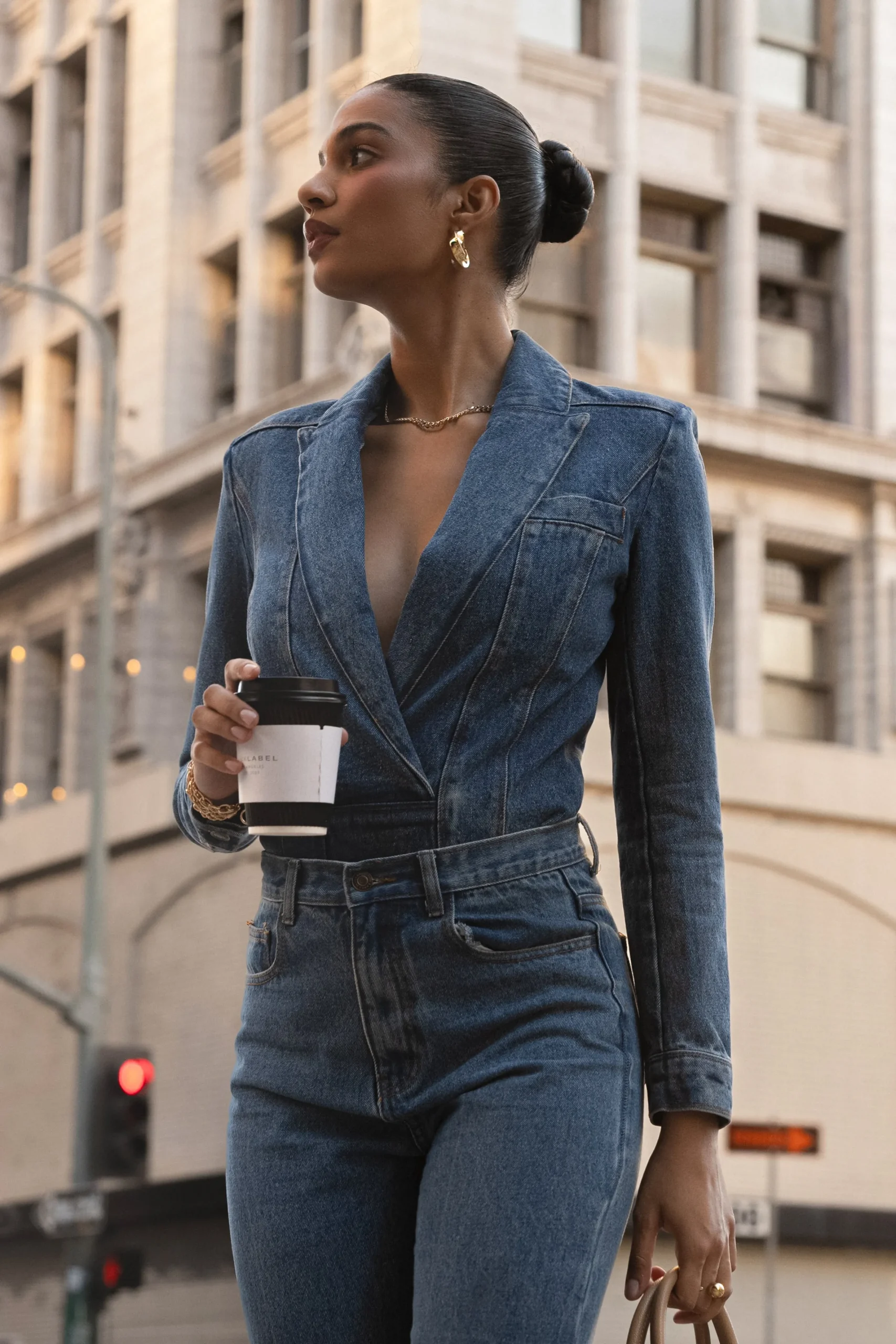 JLUXLABEL Medium Wash Dominica Structured Denim Bodysuit