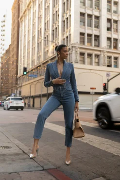 JLUXLABEL Medium Wash Dominica Structured Denim Bodysuit