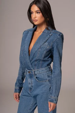 JLUXLABEL Medium Wash Dominica Structured Denim Bodysuit