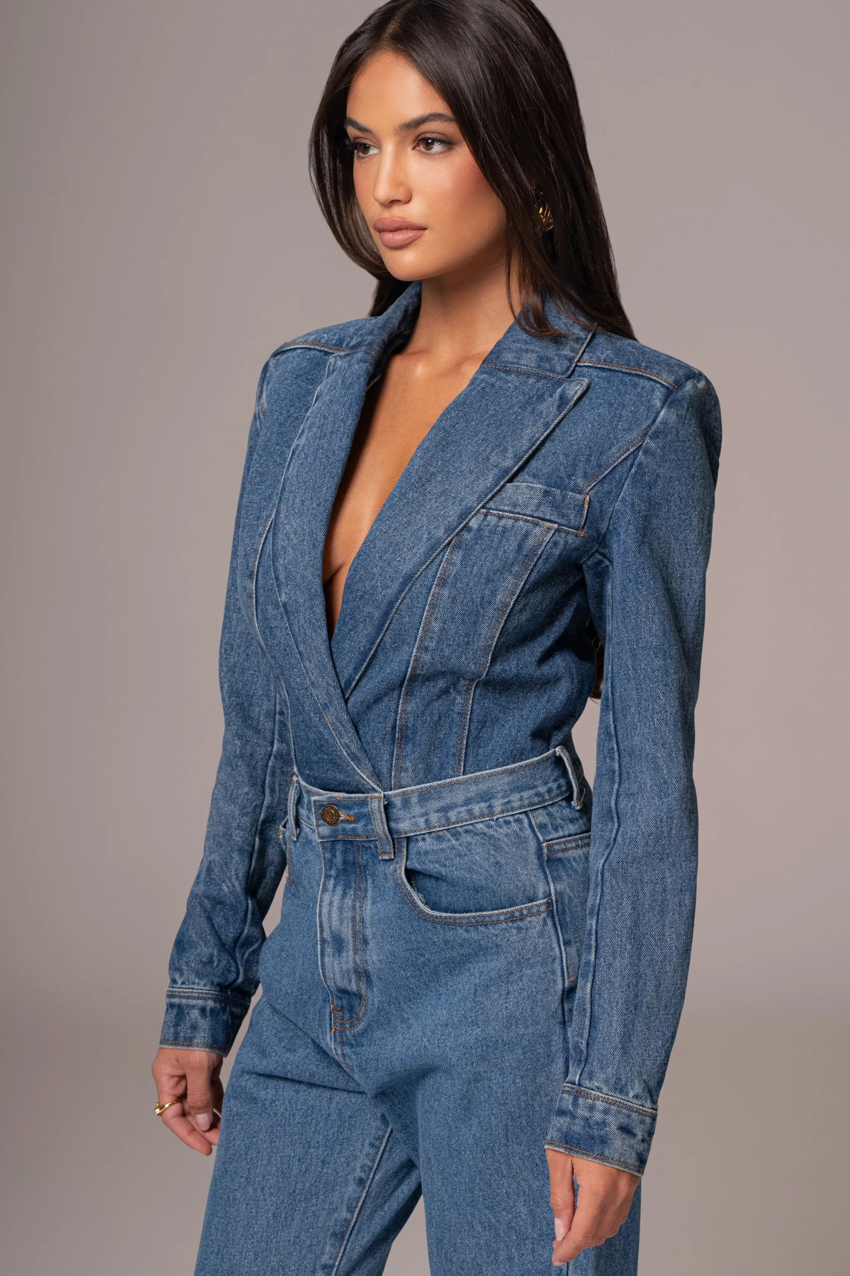 JLUXLABEL Medium Wash Dominica Structured Denim Bodysuit