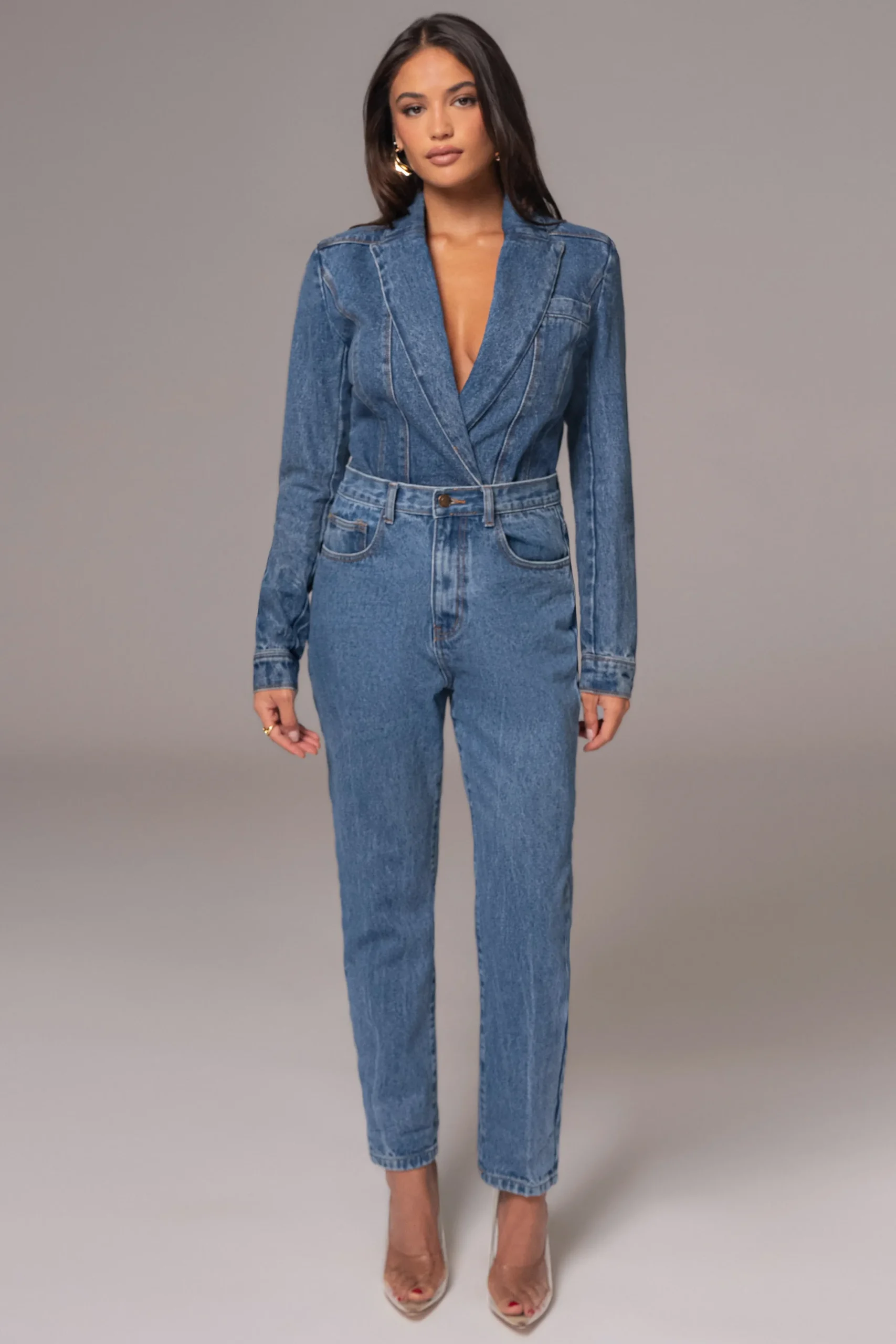 JLUXLABEL Medium Wash Dominica Structured Denim Bodysuit