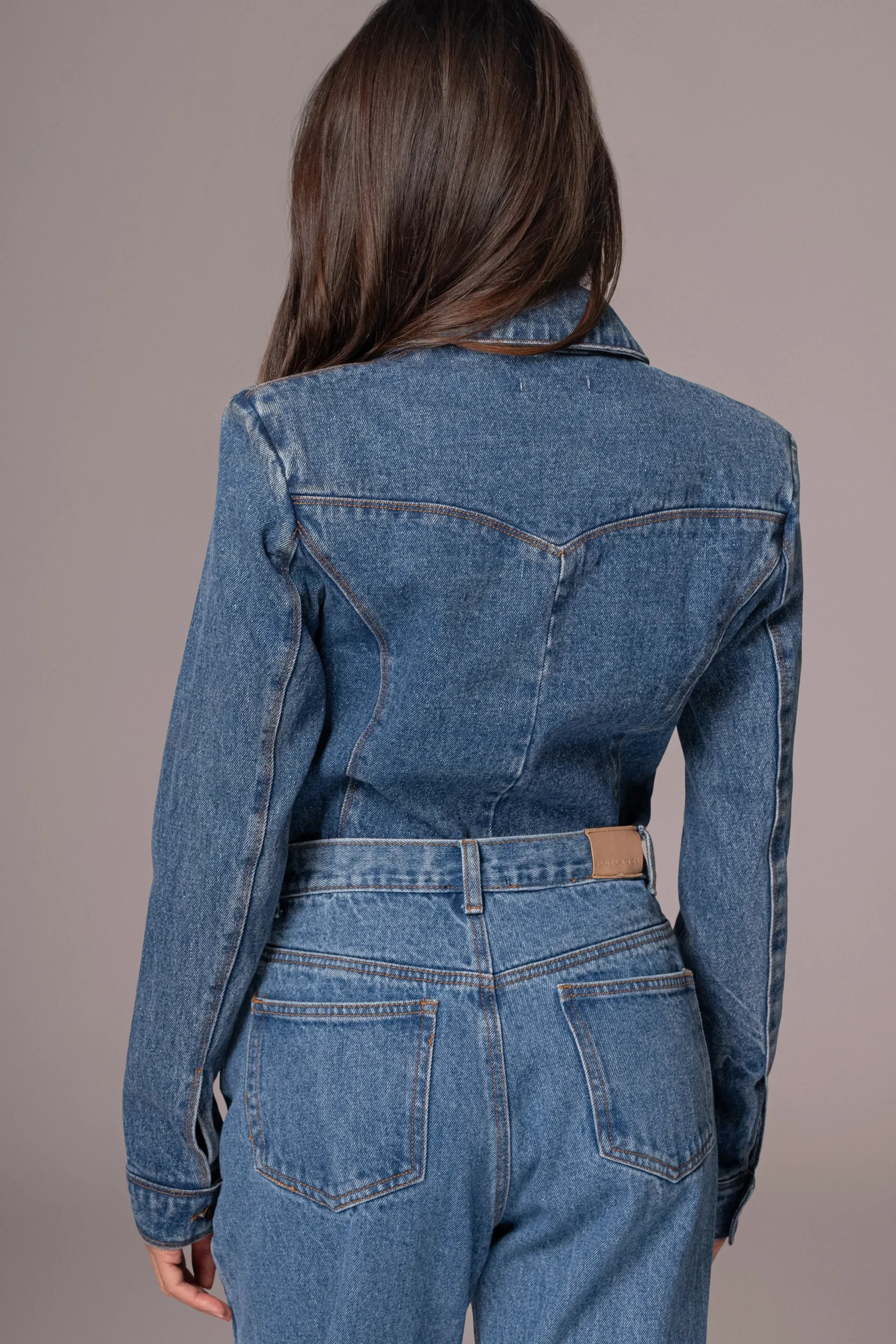 JLUXLABEL Medium Wash Dominica Structured Denim Bodysuit
