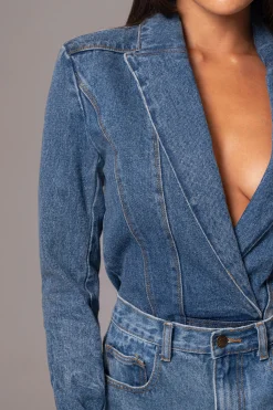 JLUXLABEL Medium Wash Dominica Structured Denim Bodysuit