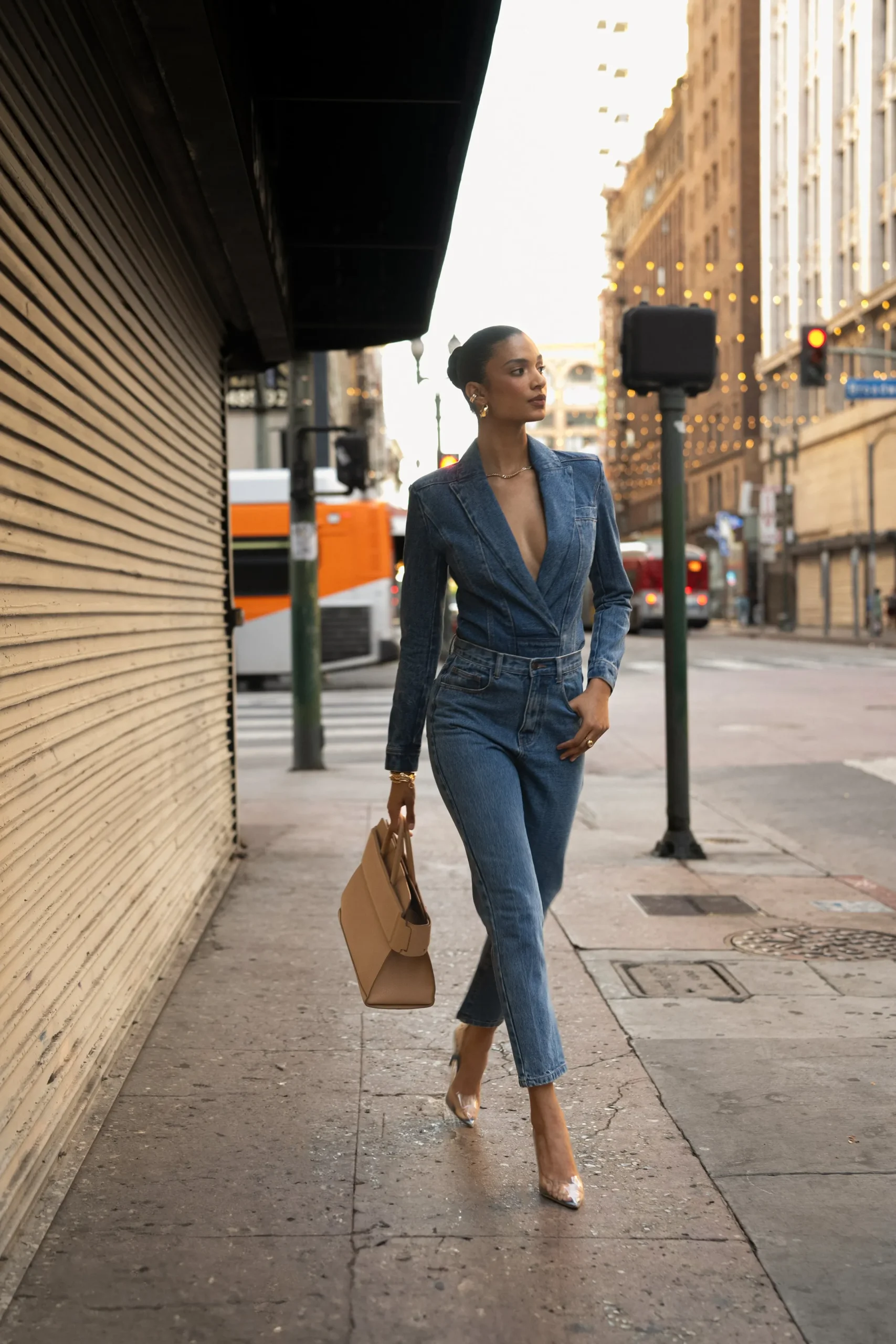 JLUXLABEL Medium Wash Dominica Structured Denim Bodysuit