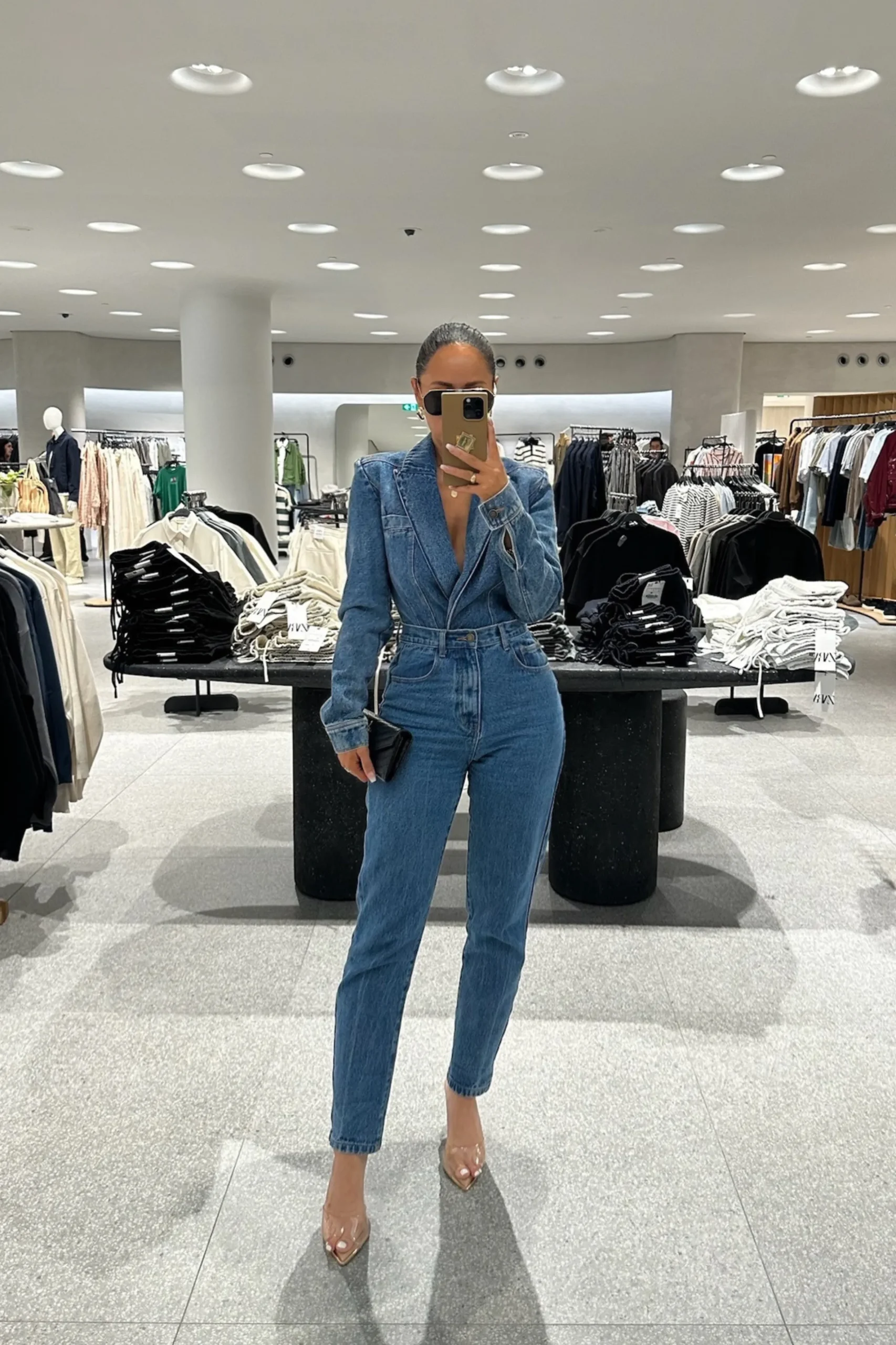 JLUXLABEL Medium Wash Dominica Structured Denim Bodysuit