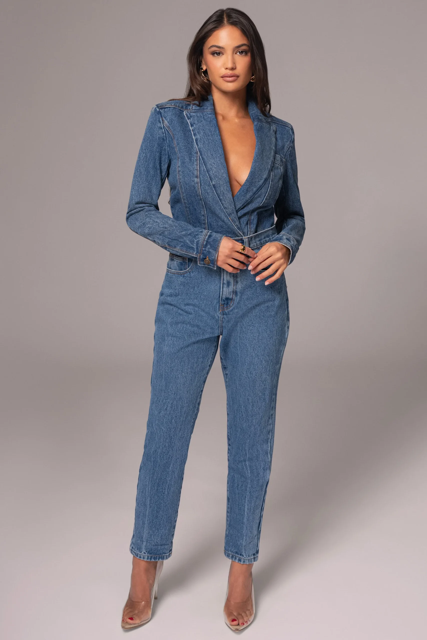 JLUXLABEL Medium Wash Dominica Structured Denim Bodysuit