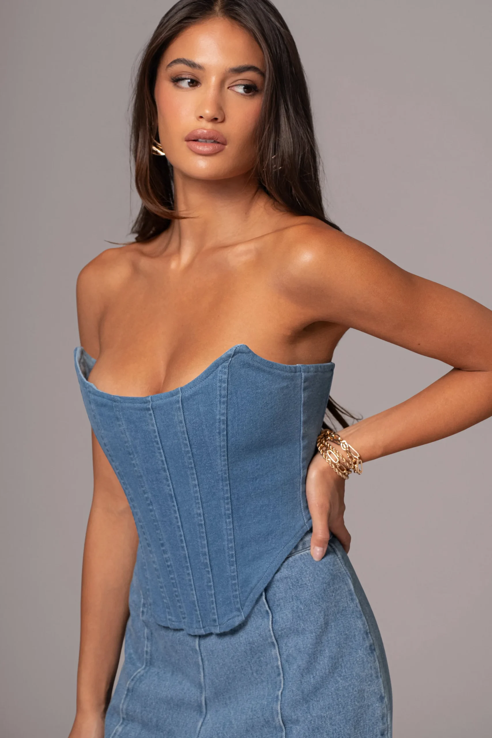 JLUXLABEL Medium Wash Fenix Reversible Denim Corset