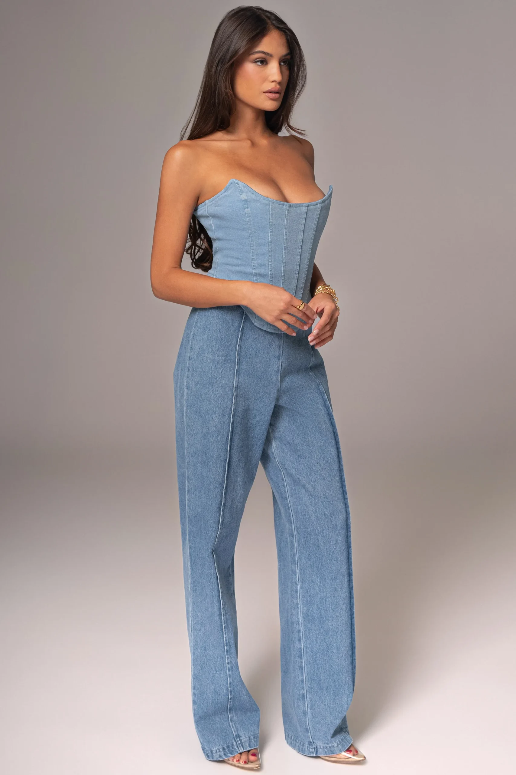 JLUXLABEL Medium Wash Fenix Reversible Denim Corset