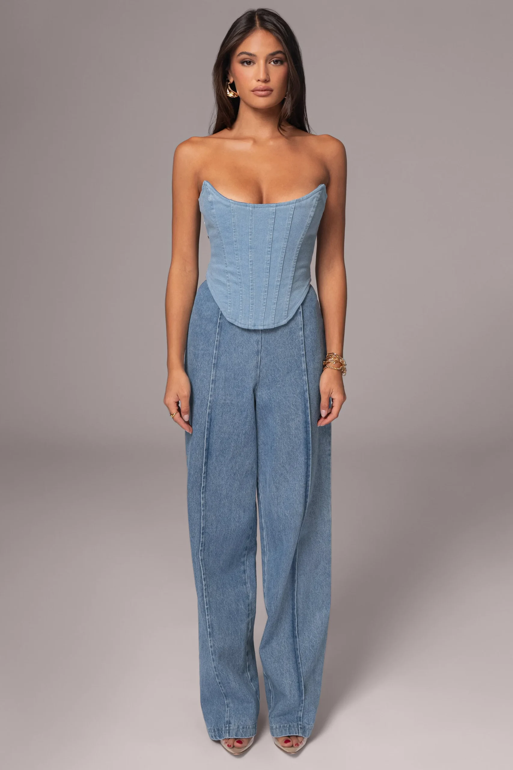 JLUXLABEL Medium Wash Fenix Reversible Denim Corset