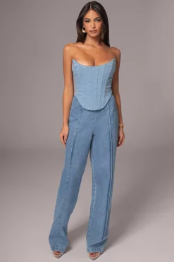 JLUXLABEL Medium Wash Fenix Reversible Denim Corset