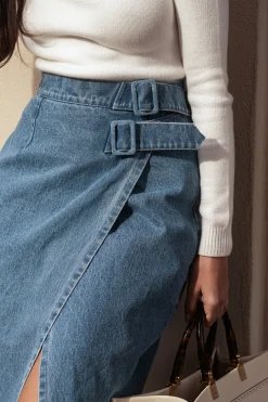 JLUXLABEL Medium Wash Gisele Denim Slit Skirt