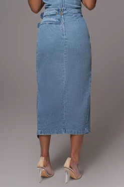 JLUXLABEL Medium Wash Gisele Denim Slit Skirt