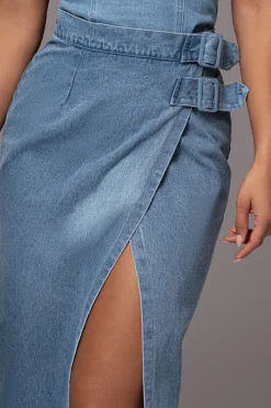 JLUXLABEL Medium Wash Gisele Denim Slit Skirt