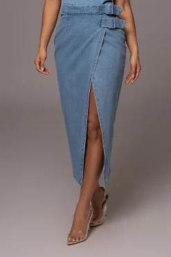 JLUXLABEL Medium Wash Gisele Denim Slit Skirt