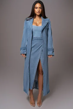 JLUXLABEL Medium Wash Gisele Denim Slit Skirt