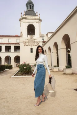 JLUXLABEL Medium Wash Gisele Denim Slit Skirt