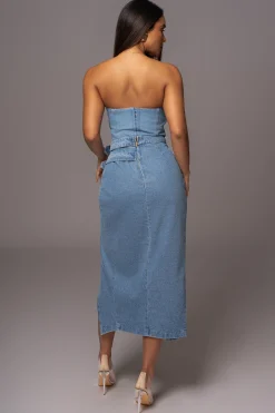 JLUXLABEL Medium Wash Gisele Denim Slit Skirt