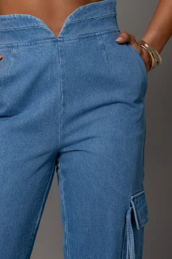 JLUXLABEL Medium Wash Jacinda Denim Utility Pants