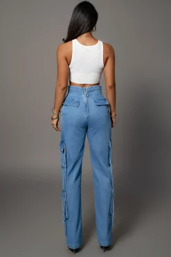 JLUXLABEL Medium Wash Jacinda Denim Utility Pants