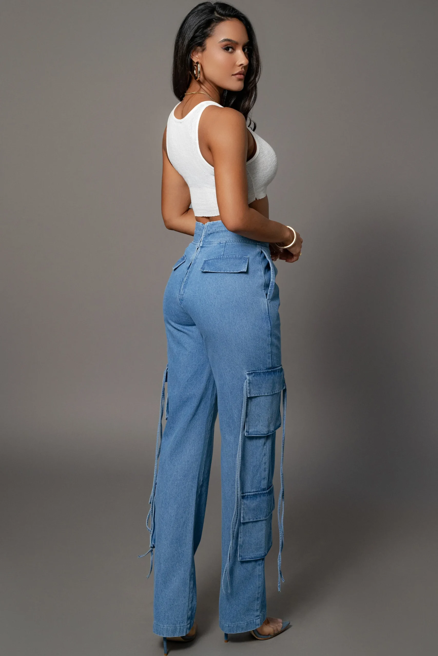 JLUXLABEL Medium Wash Jacinda Denim Utility Pants