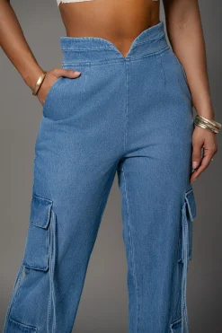JLUXLABEL Medium Wash Jacinda Denim Utility Pants