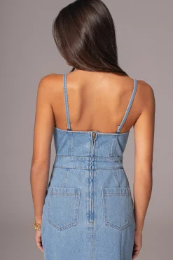 JLUXLABEL Medium Wash Mara Denim Bustier Dress