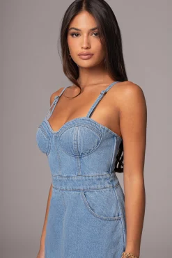 JLUXLABEL Medium Wash Mara Denim Bustier Dress