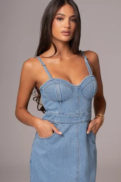 JLUXLABEL Medium Wash Mara Denim Bustier Dress