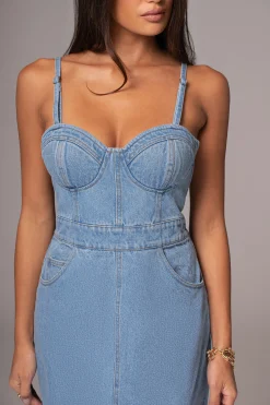 JLUXLABEL Medium Wash Mara Denim Bustier Dress