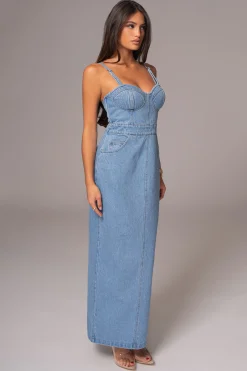 JLUXLABEL Medium Wash Mara Denim Bustier Dress