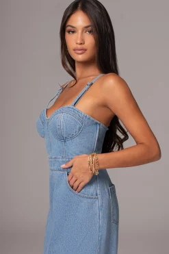JLUXLABEL Medium Wash Mara Denim Bustier Dress