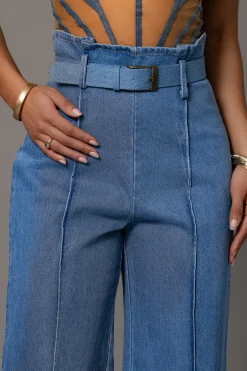 JLUXLABEL Medium Wash Minka Paper Bag Flare Leg Pants