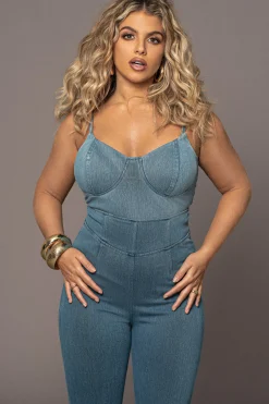 JLUXLABEL Medium Wash Orion Denim Bustier Bodysuit